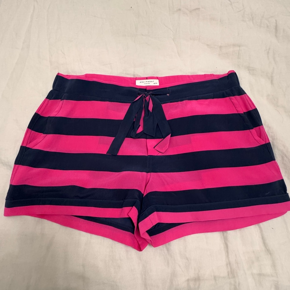 Equipment Silk Shorts in Pink/Navy Stripe - size XS